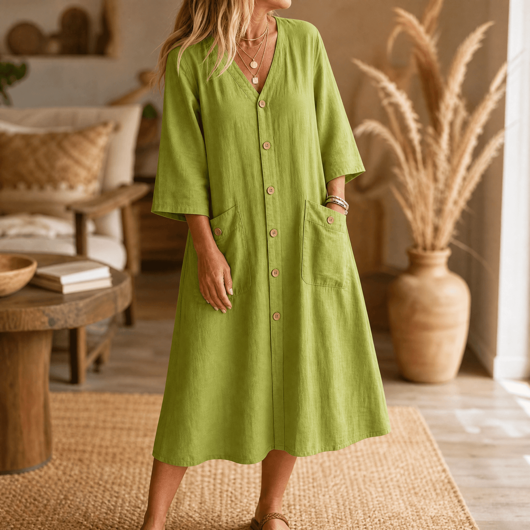 Linora – Women's Button-Front Midi Dress