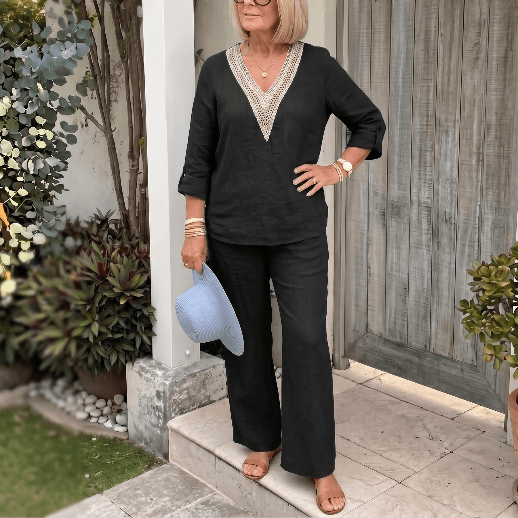 Linora – Women's Crochet V-Neck Two-Piece Set