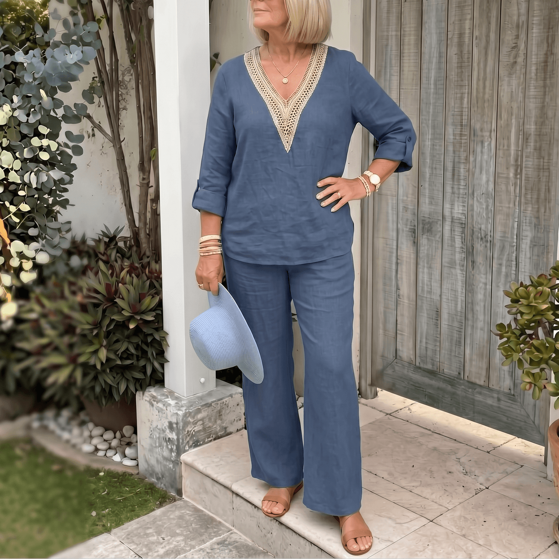 Linora – Women's Crochet V-Neck Two-Piece Set