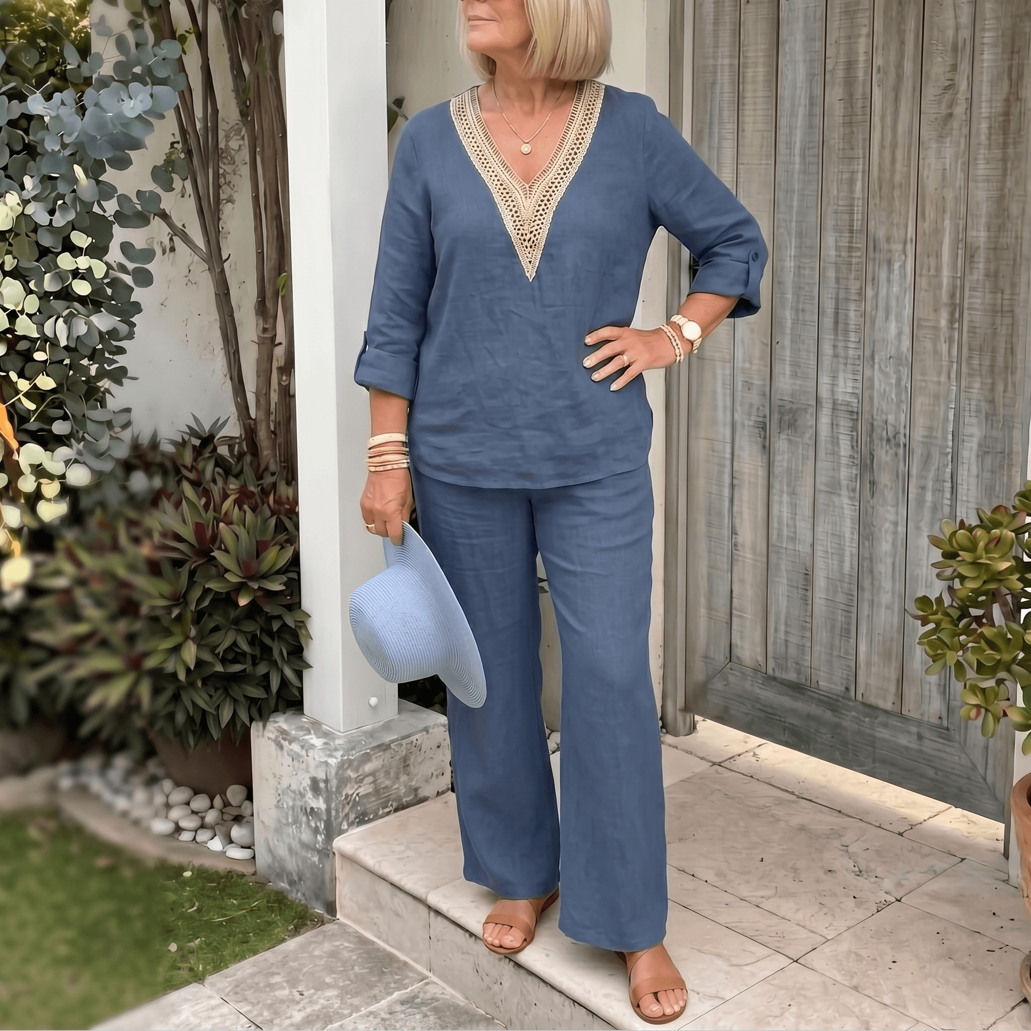 Linora – Women's Crochet V-Neck Two-Piece Set