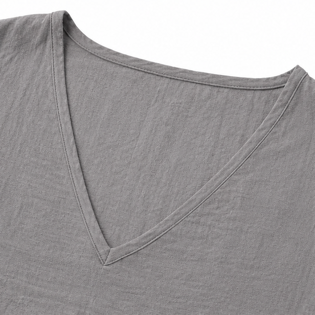 Linvie – Loose V-Neck Linen-Look Blouse with Three-Quarter Sleeves