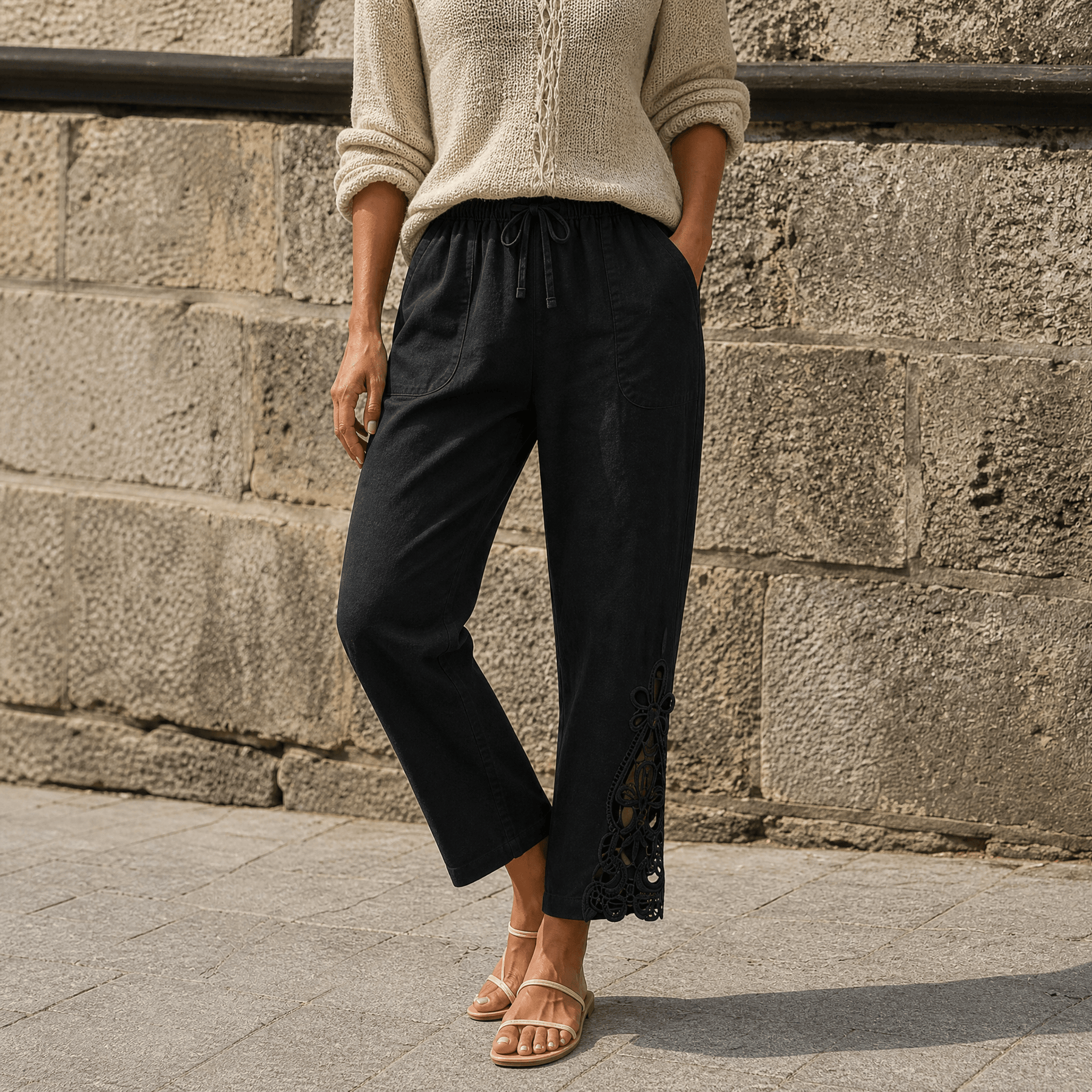 Liora – Women's Lace Trim Drawstring Comfort Pants