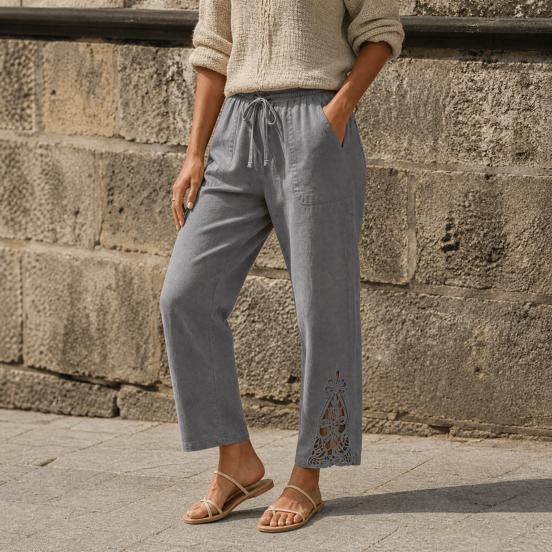 Liora – Women's Lace Trim Drawstring Comfort Pants