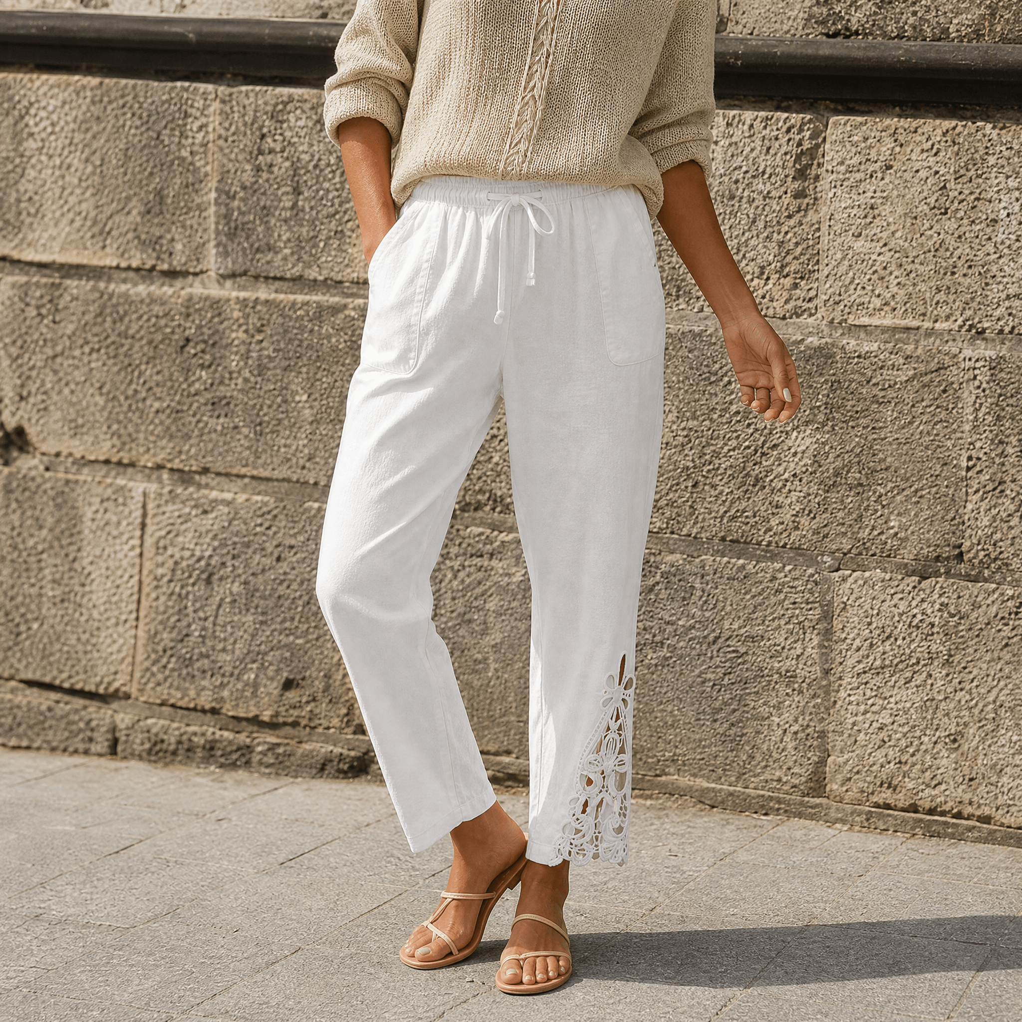 Liora – Women's Lace Trim Drawstring Comfort Pants