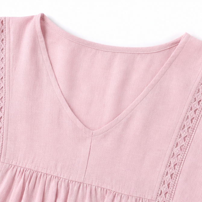 Liorelle – Lace Trim V Neck Babydoll Blouse for Women