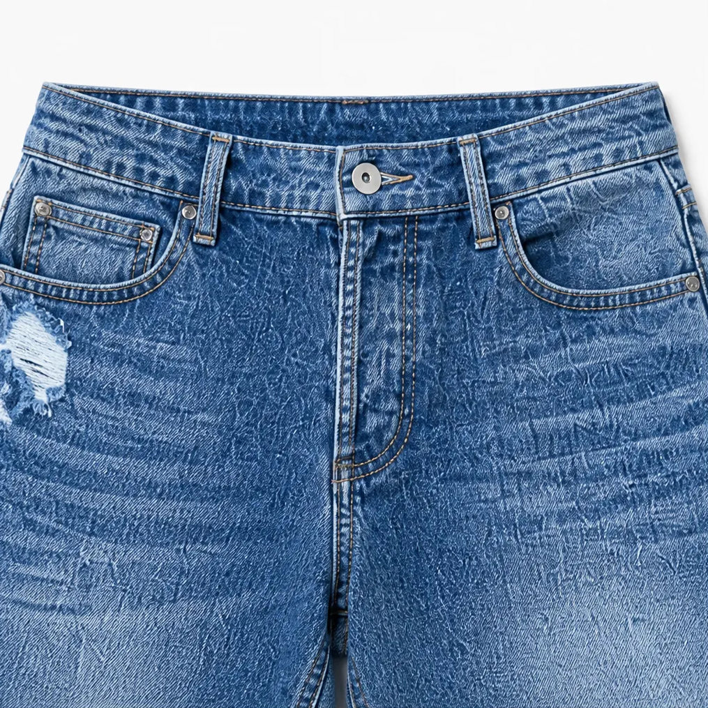 Lirelle – Distressed Wide-Leg Flare Jeans, Soft-Stretch Vintage Wash, Mid-Rise
