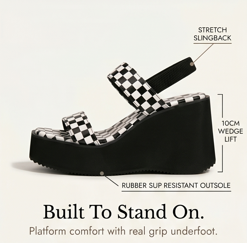 Livia – Checkered Platform Wedge Sandals