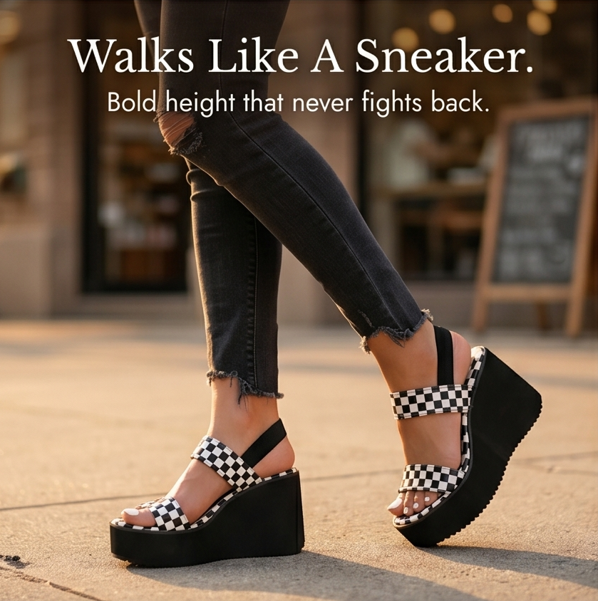 Livia – Checkered Platform Wedge Sandals