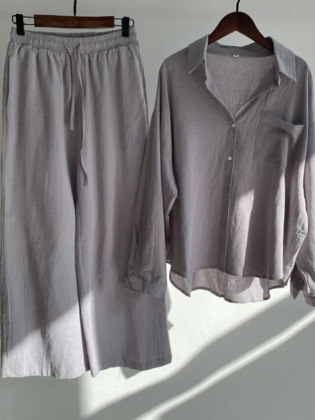 Women's Pants Sets Bolero Top Long Sleeve Shirt Collar