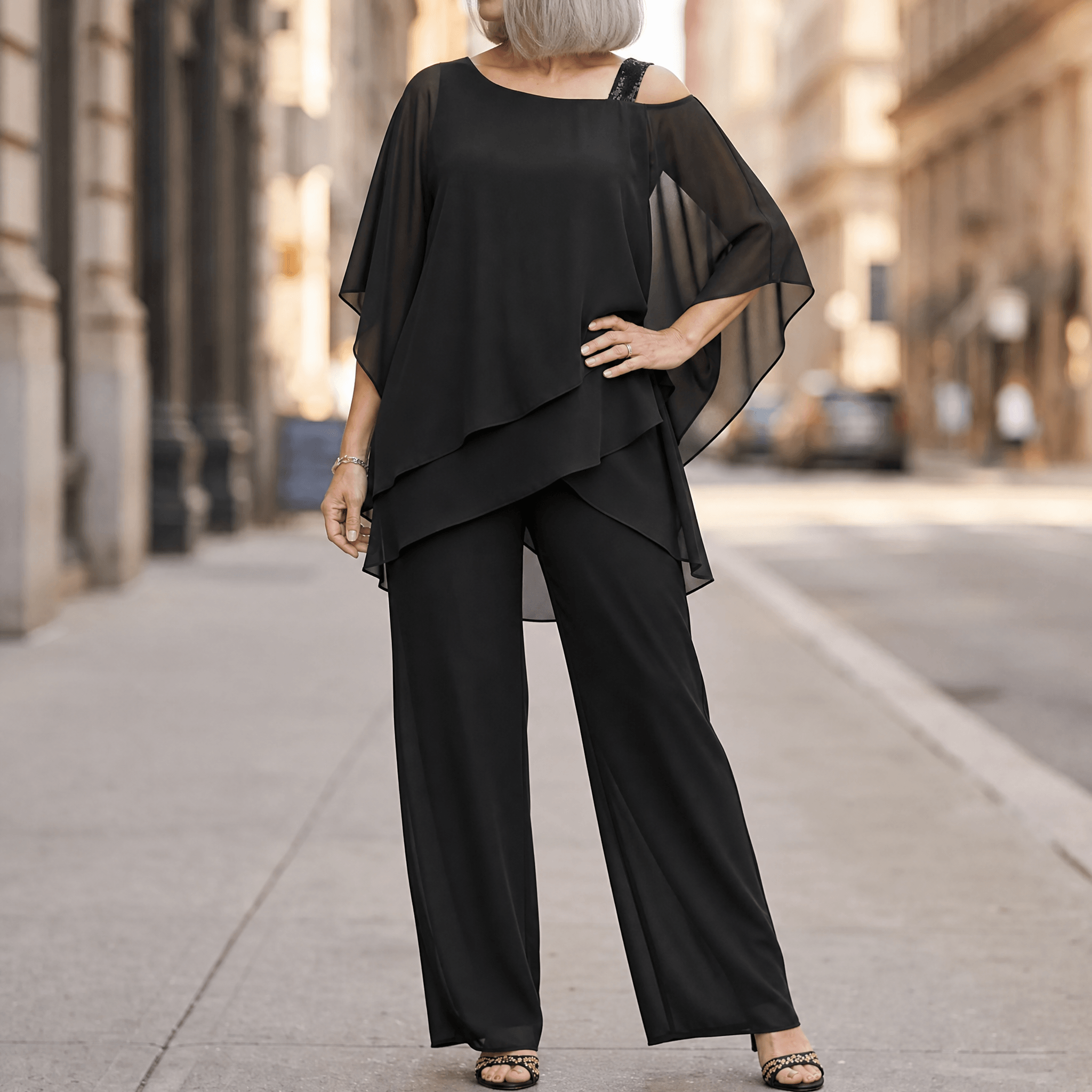 Élora – Women's Asymmetric Chiffon Two-Piece Set