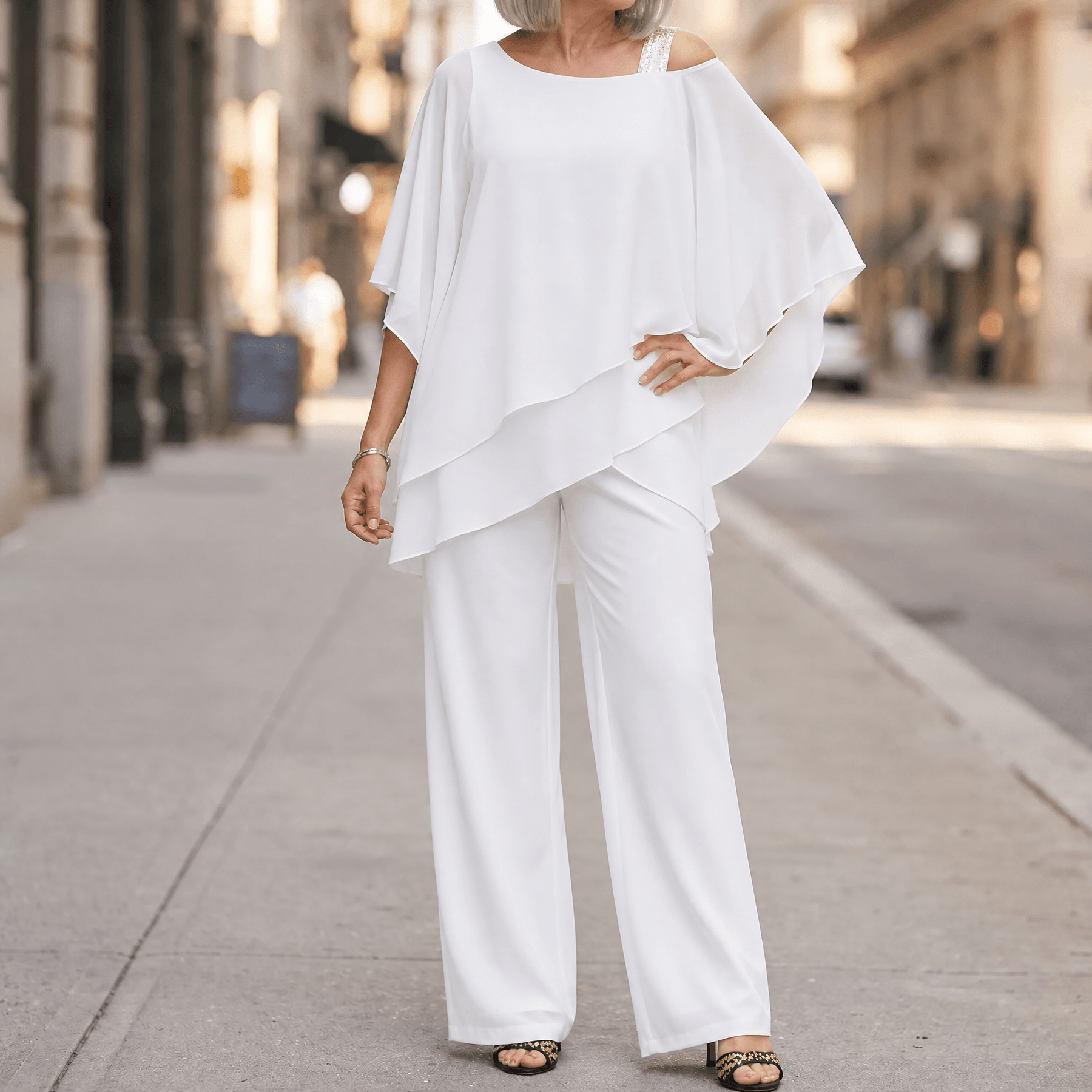 Élora – Women's Asymmetric Chiffon Two-Piece Set