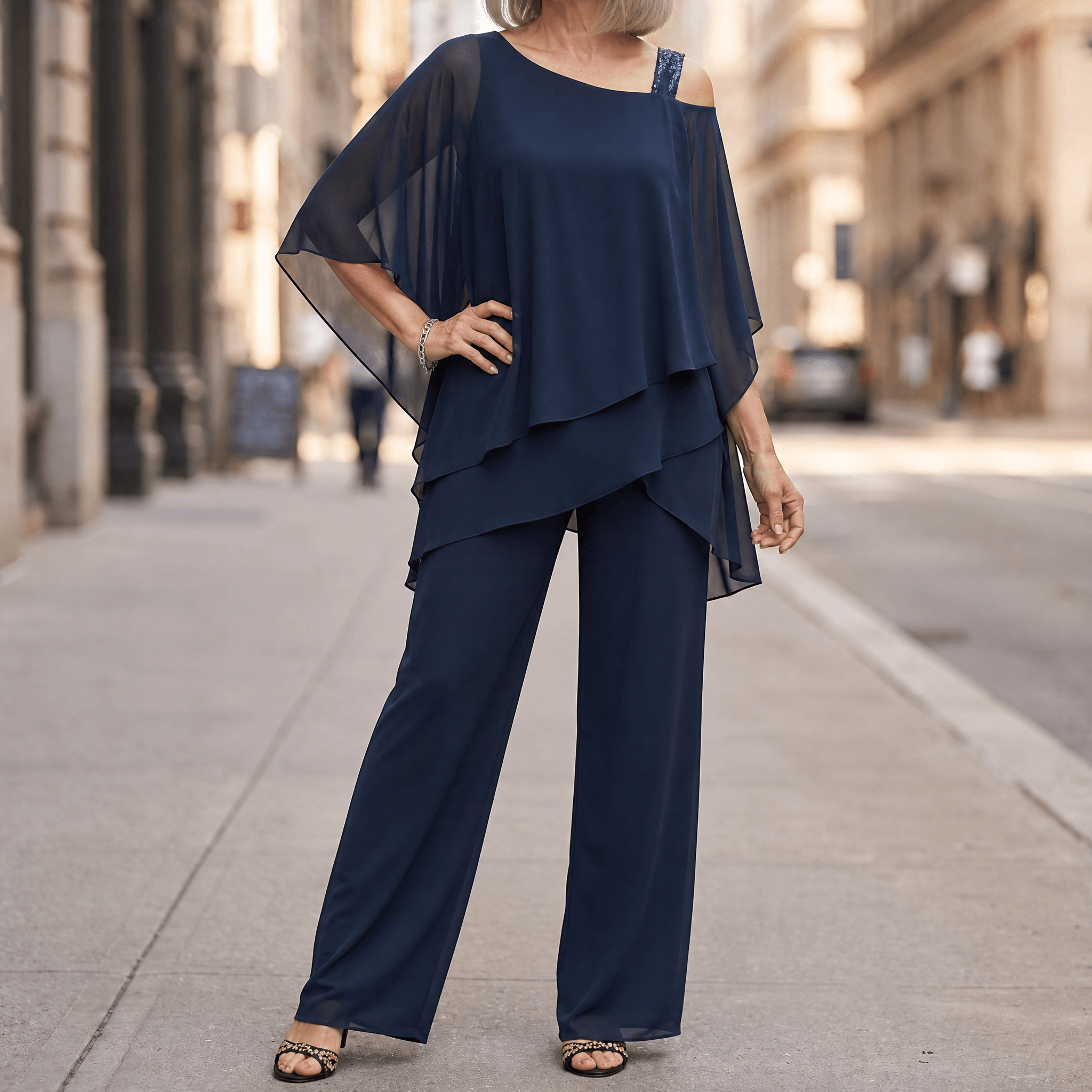 Élora – Women's Asymmetric Chiffon Two-Piece Set
