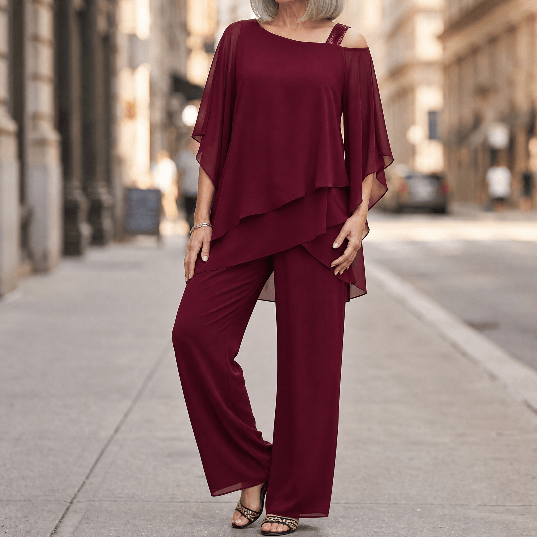Élora – Women's Asymmetric Chiffon Two-Piece Set