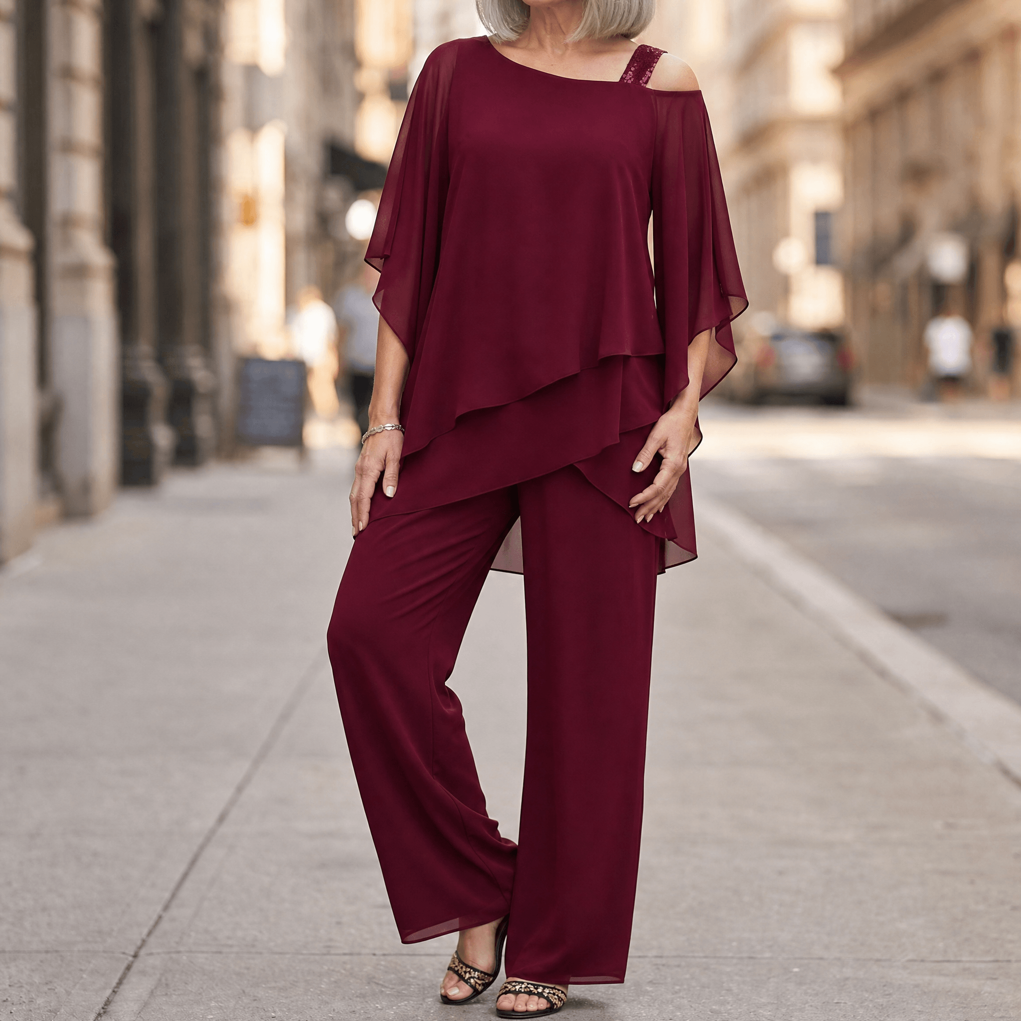 Élora – Women's Asymmetric Chiffon Two-Piece Set