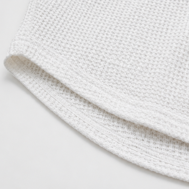 Loravia – Waffle Knit-look Henley Top with Button Placket, 3/4 Sleeve