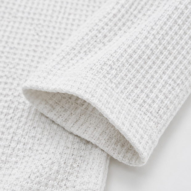 Loravia – Waffle Knit-look Henley Top with Button Placket, 3/4 Sleeve
