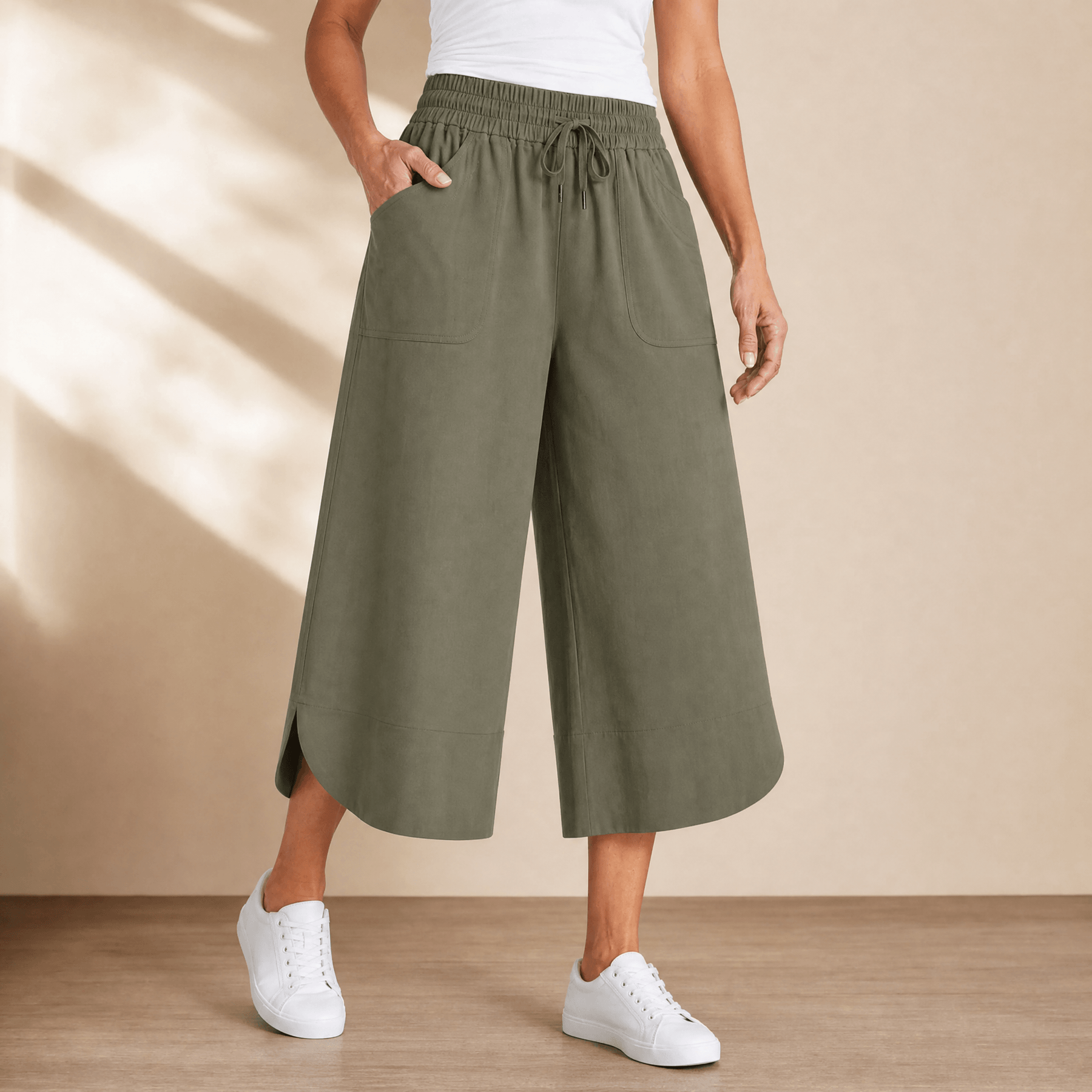 Lounella – Women's Soft Cropped Wide-Leg Pants