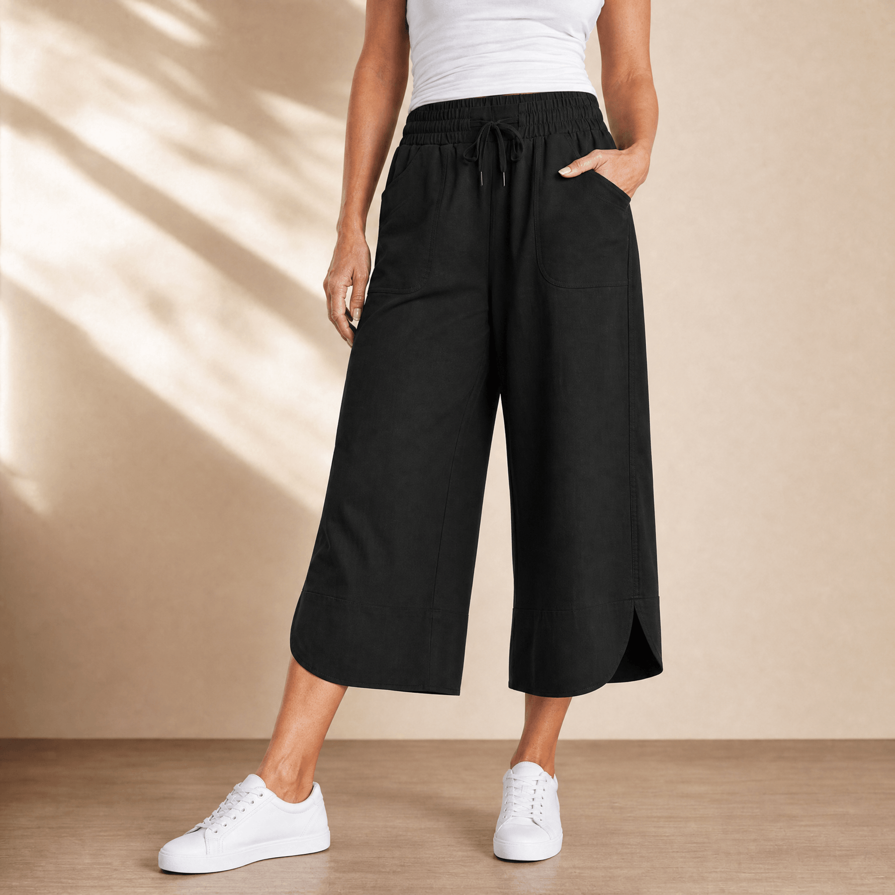Lounella – Women's Soft Cropped Wide-Leg Pants