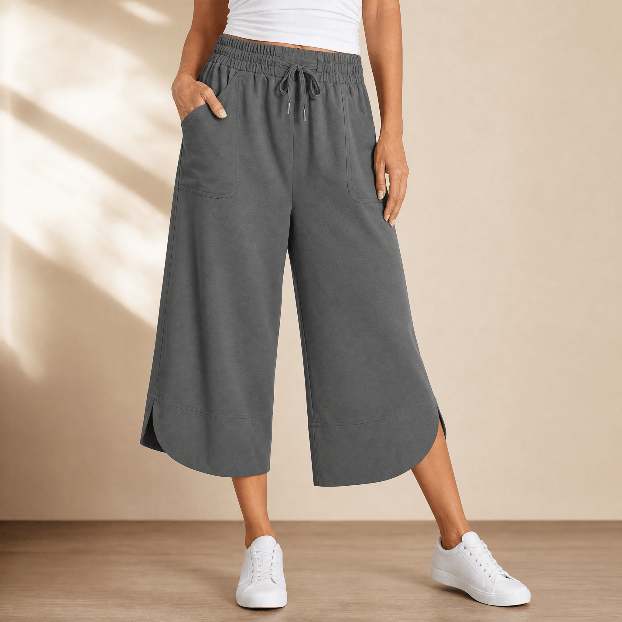 Lounella – Women's Soft Cropped Wide-Leg Pants