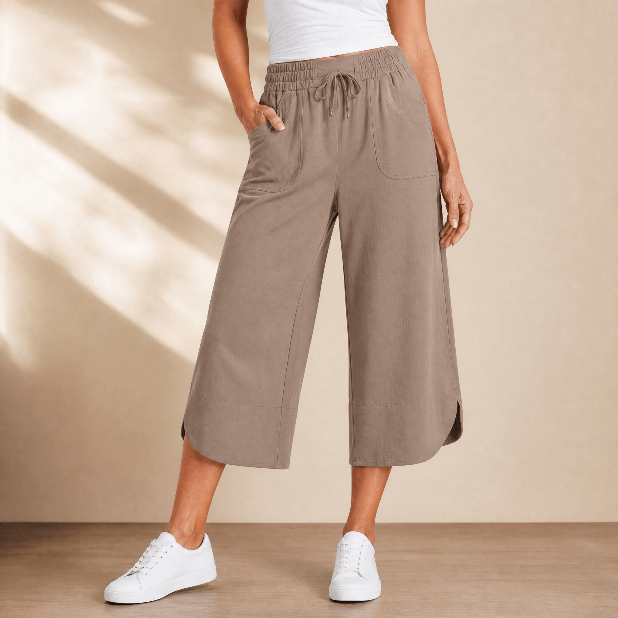 Lounella – Women's Soft Cropped Wide-Leg Pants