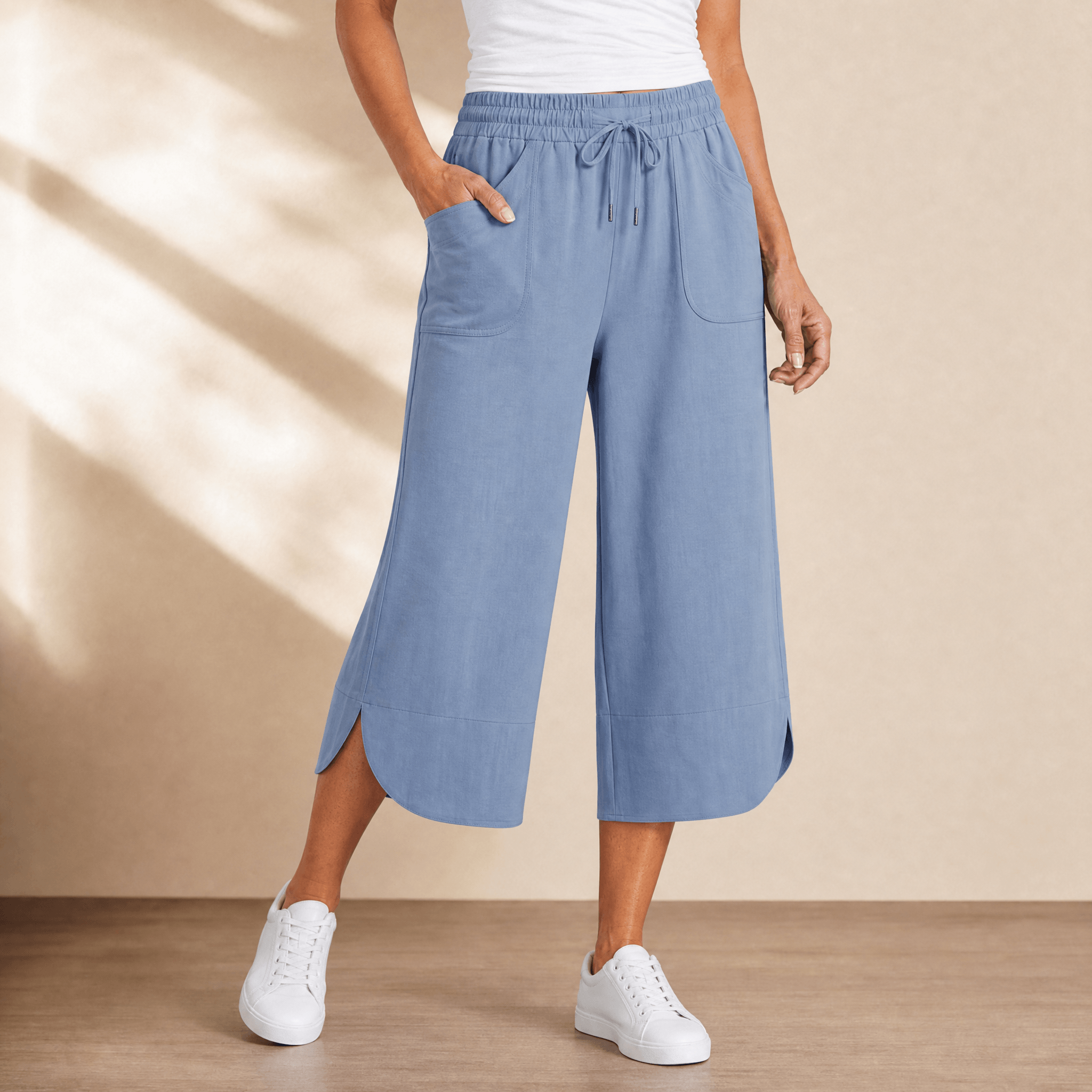 Lounella – Women's Soft Cropped Wide-Leg Pants