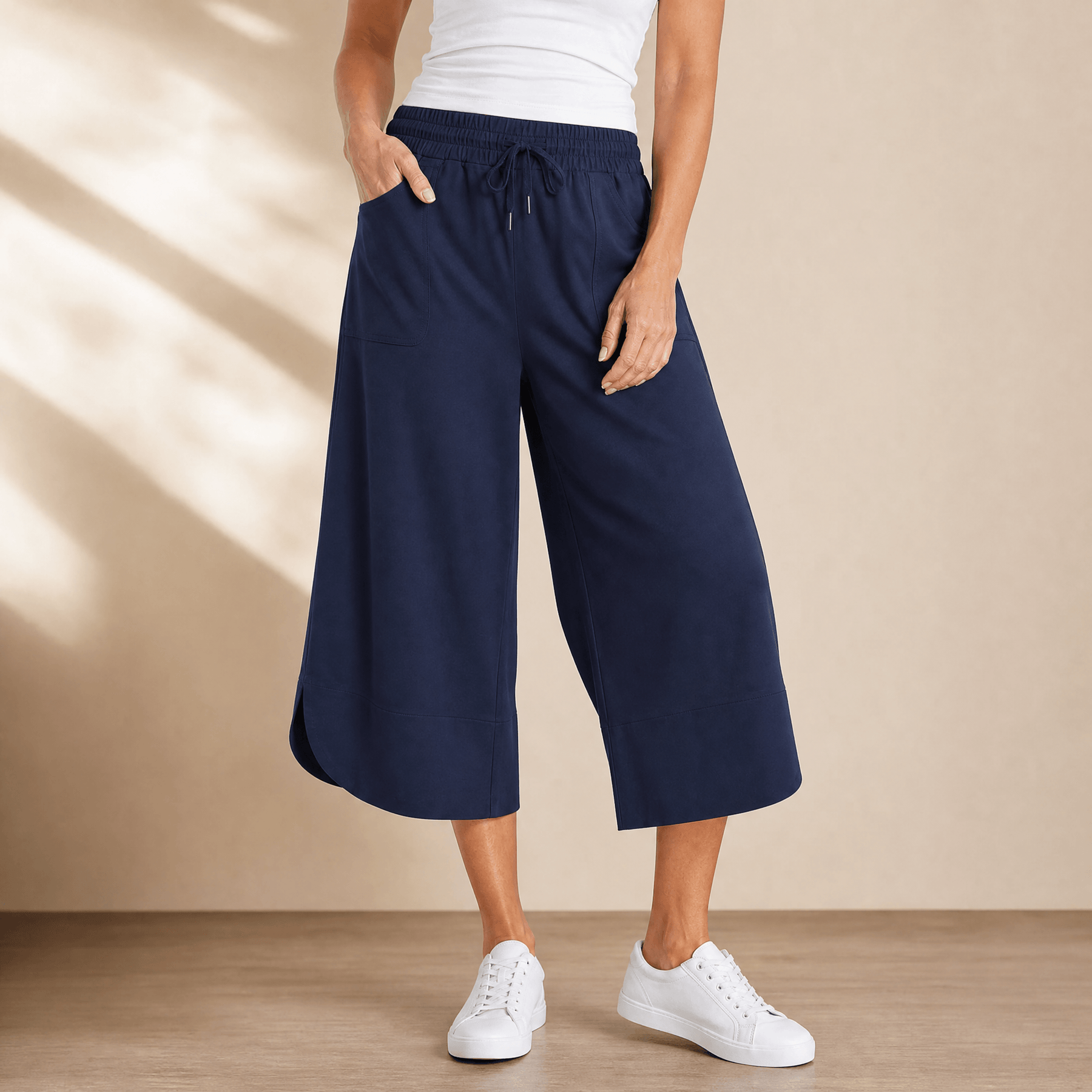 Lounella – Women's Soft Cropped Wide-Leg Pants