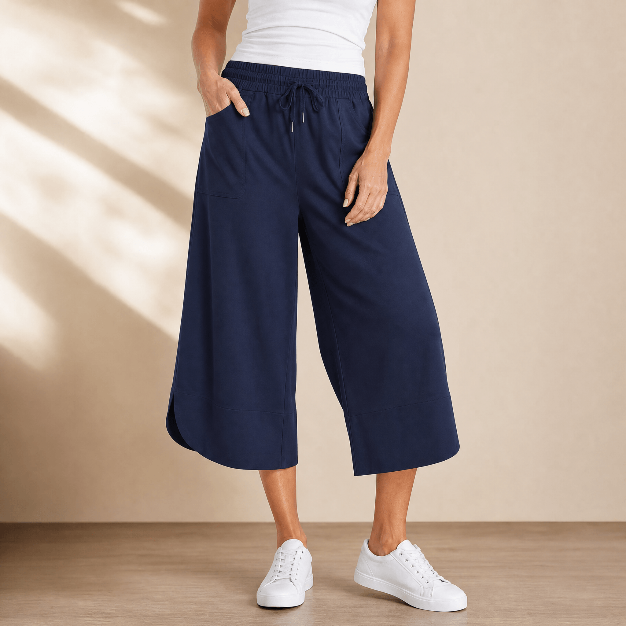 Lounella – Women's Soft Cropped Wide-Leg Pants