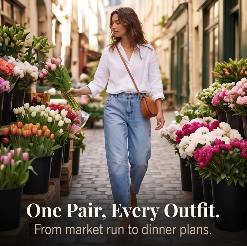 Lumière – Women's High-Waisted Cropped Barrel Jeans