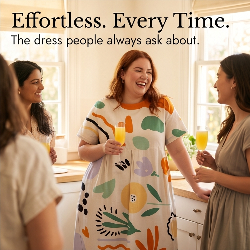 Luna – Women's Artsy Print Plus-Size Midi Dress