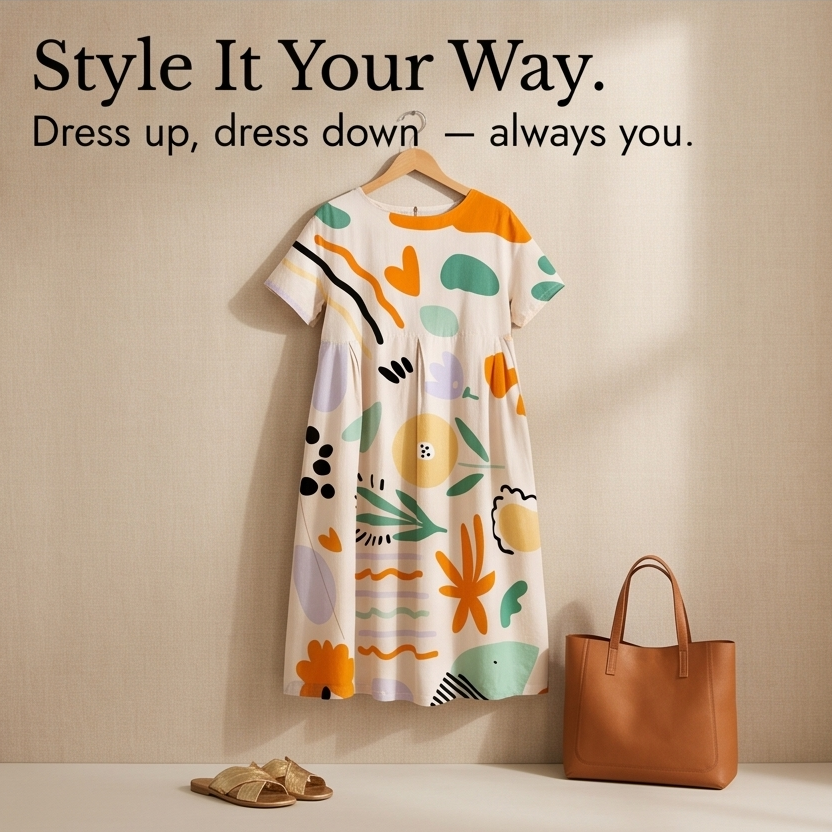 Luna – Women's Artsy Print Plus-Size Midi Dress