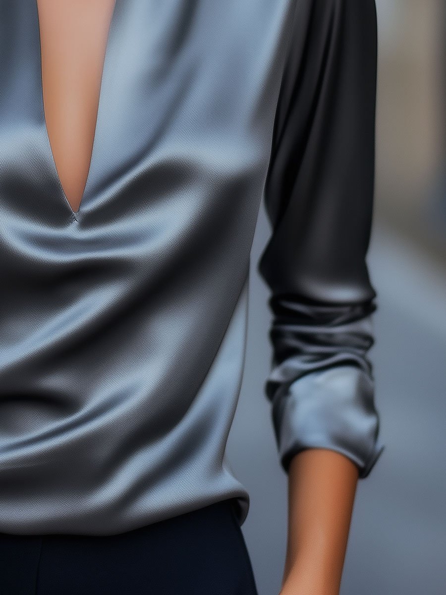 Bethany | Women’s Spring V-Neck Satin Blouse