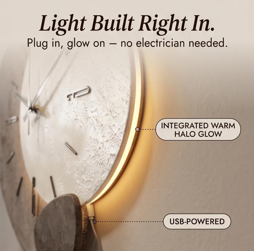 Lunara – Moon-Lit Wall Clock with Warm Backlight