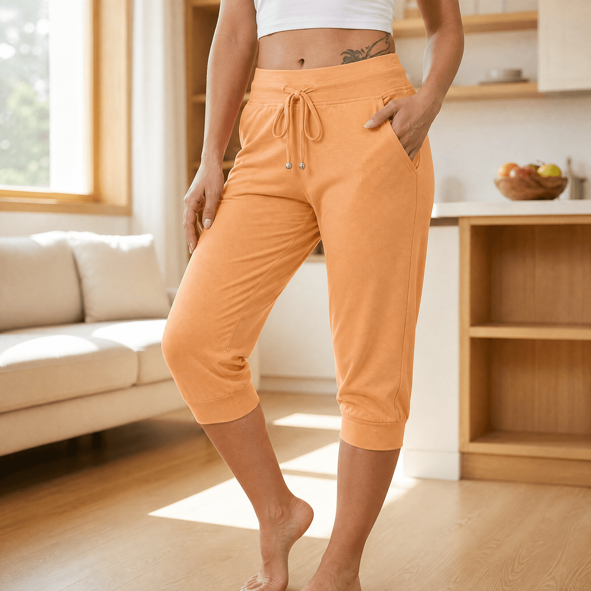 Lunara – Soft Cotton Drawstring Capri Joggers