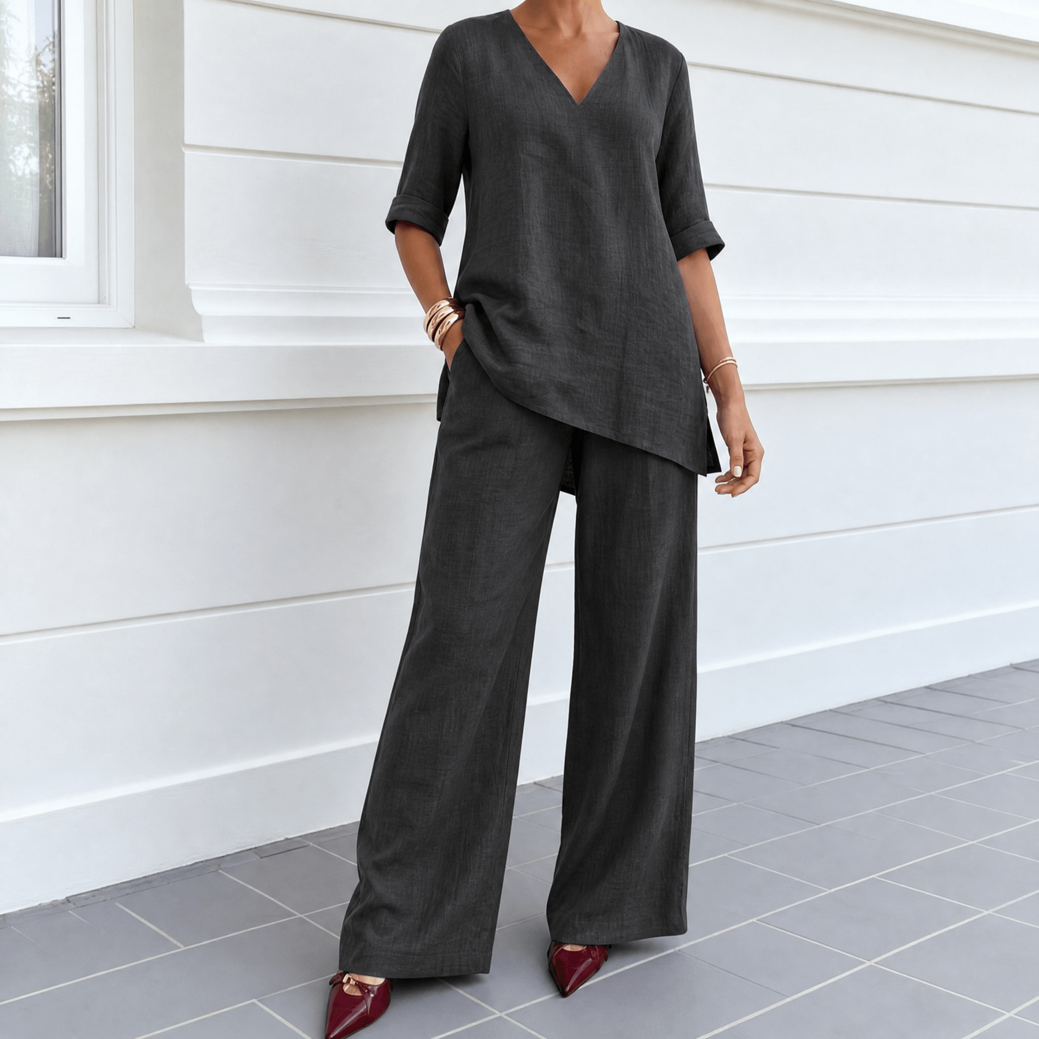 Lunara – Women's Asymmetric Linen Co-Ord Set