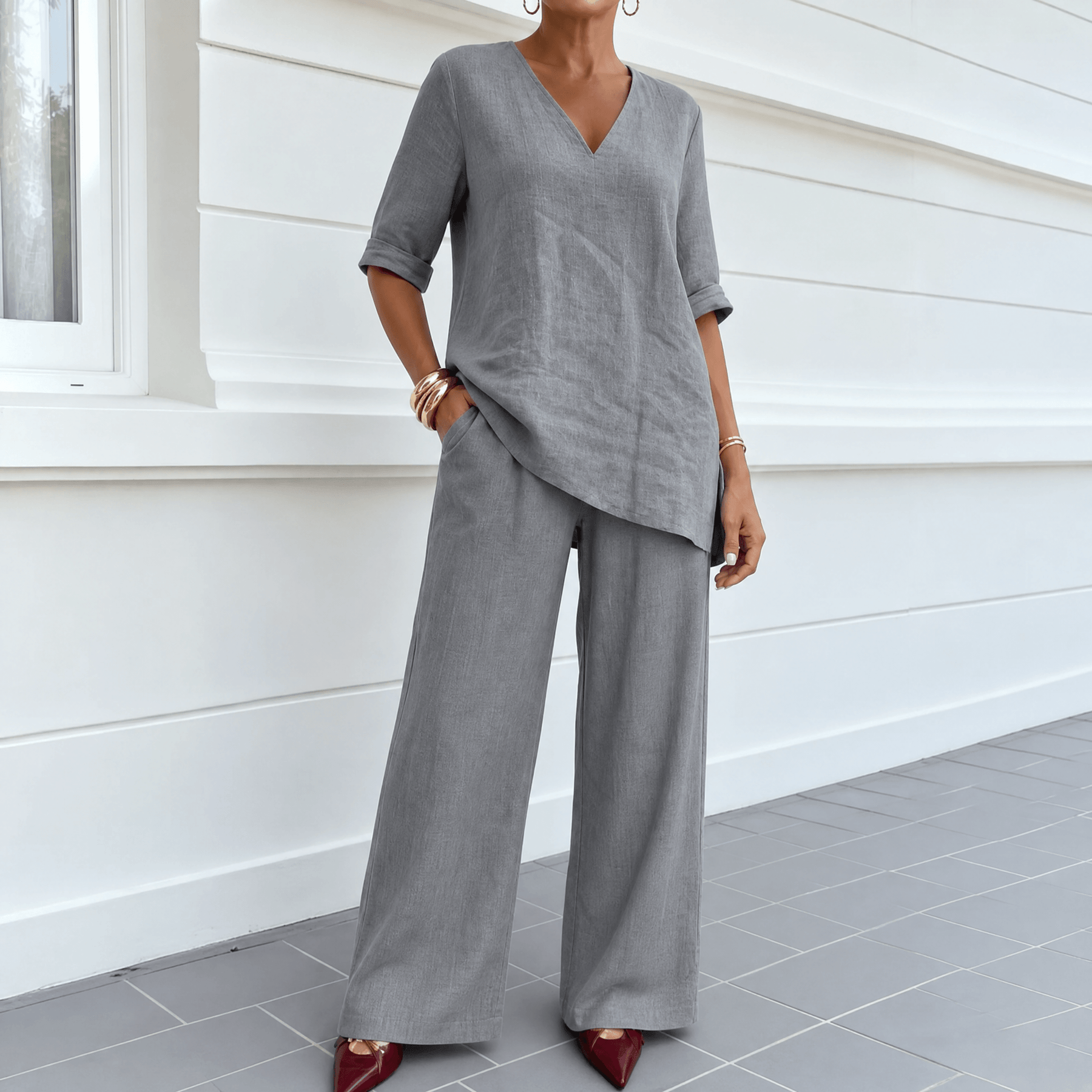 Lunara – Women's Asymmetric Linen Co-Ord Set