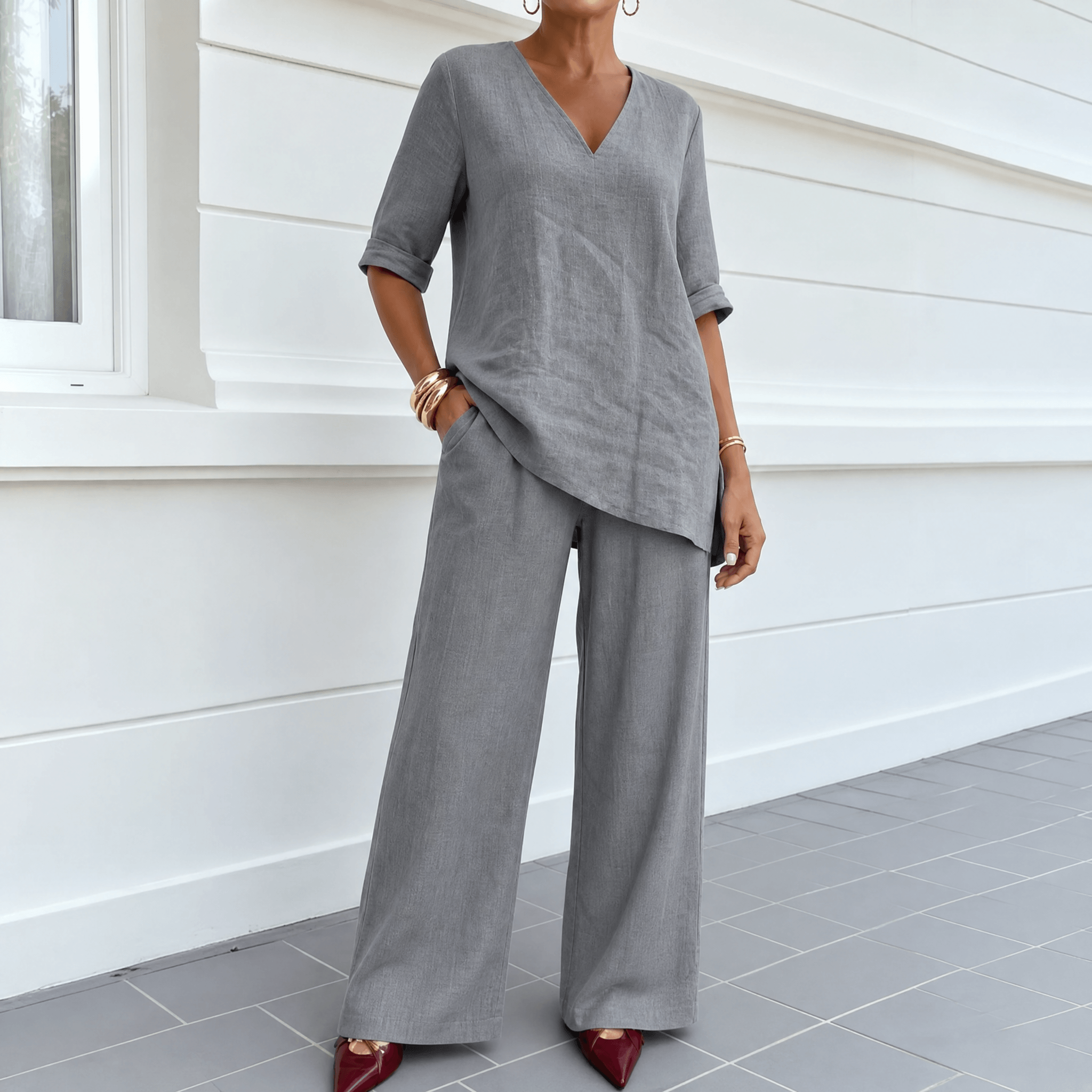 Lunara – Women's Asymmetric Linen Co-Ord Set