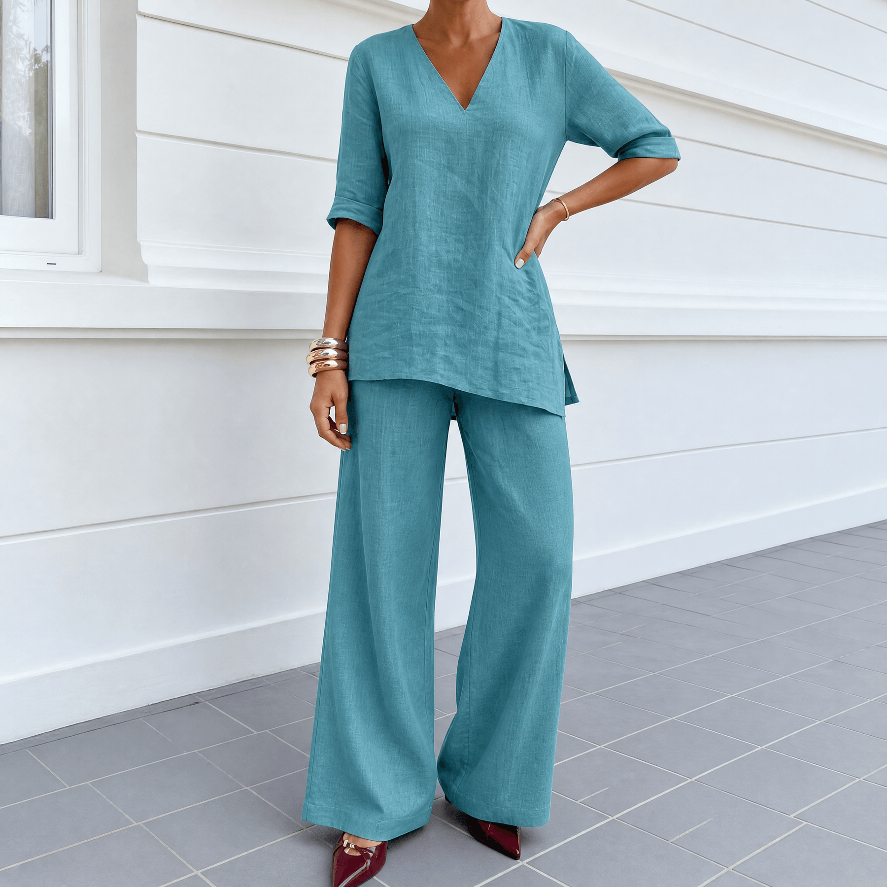 Lunara – Women's Asymmetric Linen Co-Ord Set