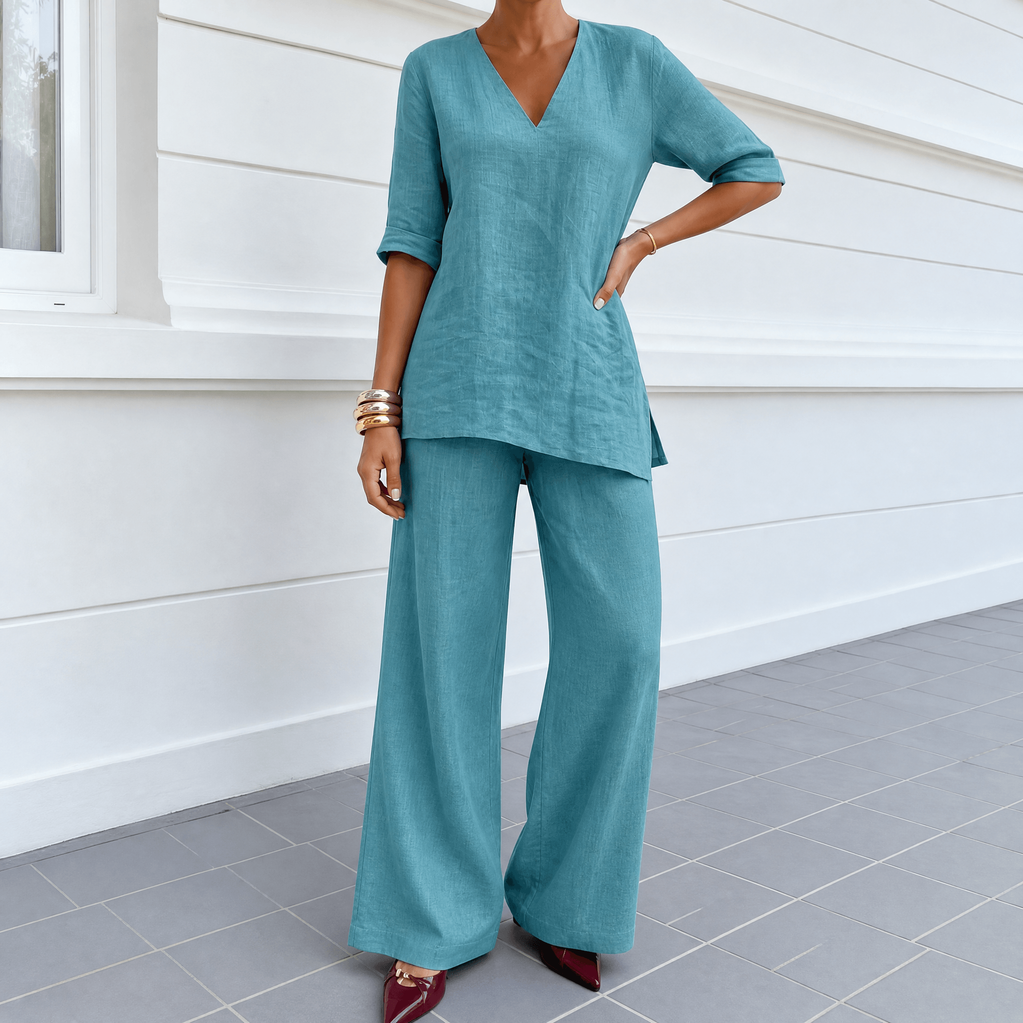 Lunara – Women's Asymmetric Linen Co-Ord Set