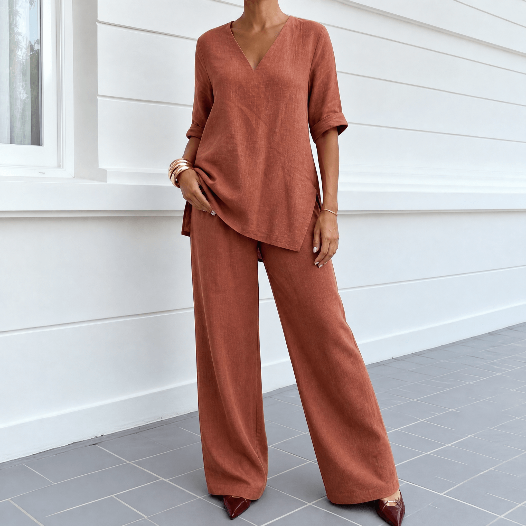 Lunara – Women's Asymmetric Linen Co-Ord Set