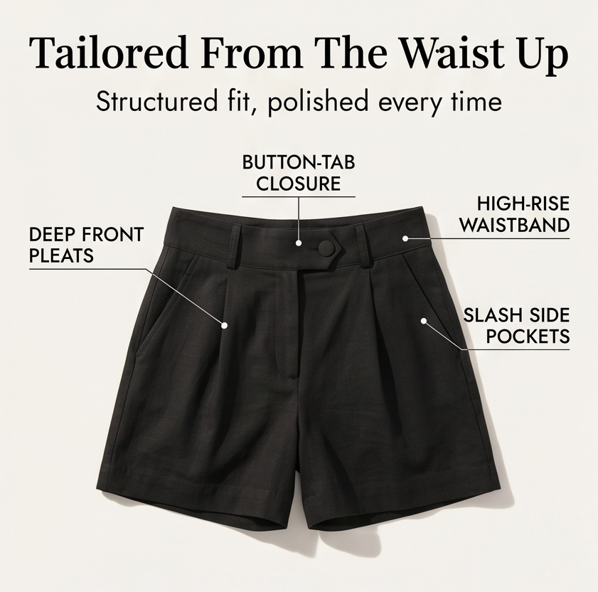 Lunavia - High-Waist Pleated Tailored Shorts