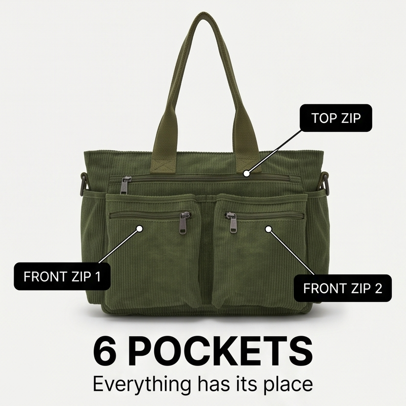 Lunavia – Corduroy Utility Tote with 6 Pockets