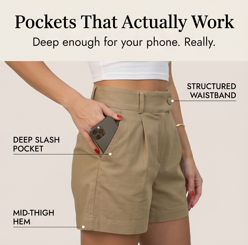 Lunavia - High-Waist Pleated Tailored Shorts