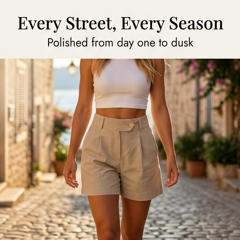 Lunavia - High-Waist Pleated Tailored Shorts