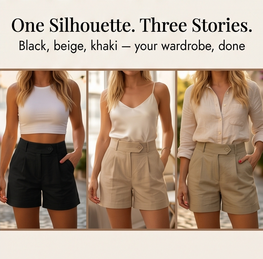 Lunavia - High-Waist Pleated Tailored Shorts