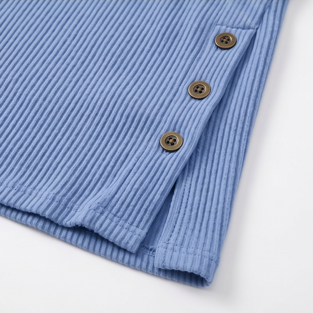 Lunavia - Ribbed Button-Up Henley Tunic
