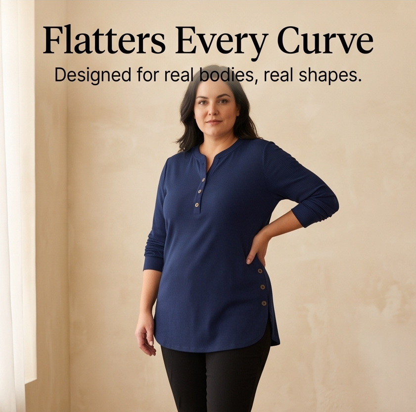 Lunavia - Ribbed Button-Up Henley Tunic