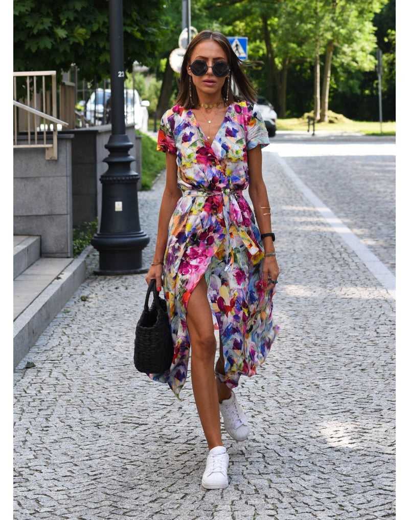 Tzahalit™ | Elegant V-Neck Floral Dress