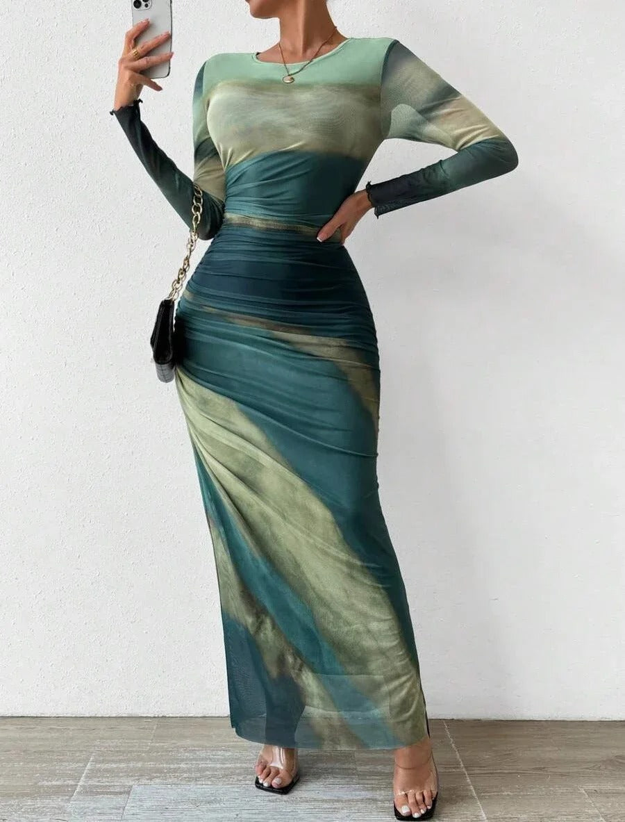 Serene - Printed Tight-Fitting Long Sleeves Dress