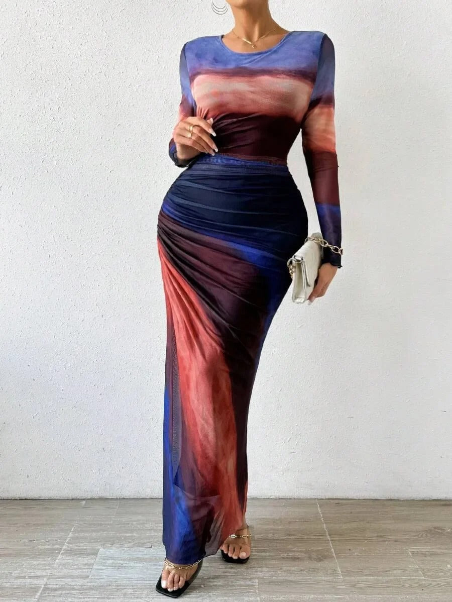 Serene - Printed Tight-Fitting Long Sleeves Dress