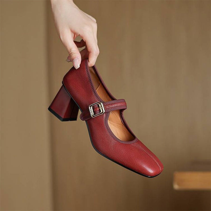 Saffron - Trendy French Style Chunky Heel Shoes
